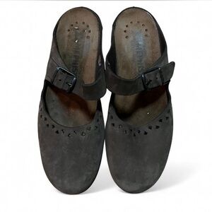 Mephisto Mobils Sabatina Perforated Brown Leather Clogs Slip-On with Buckle 8.5